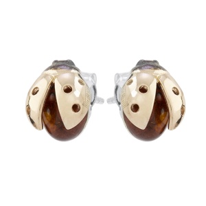 Серьги гвоздики божьи коровки из серебра 925-й пробы