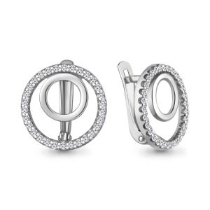 Серьги двойное кольцо с фианитами, 925 пробы