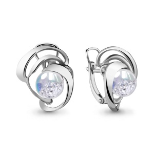 Серьги шарики с фианитами, 925 пробы
