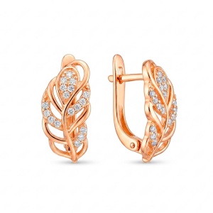 Серьги ветвь с фианитами, 585 пробы