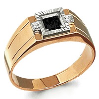 Кольцо печатка с фианитами, 585 пробы